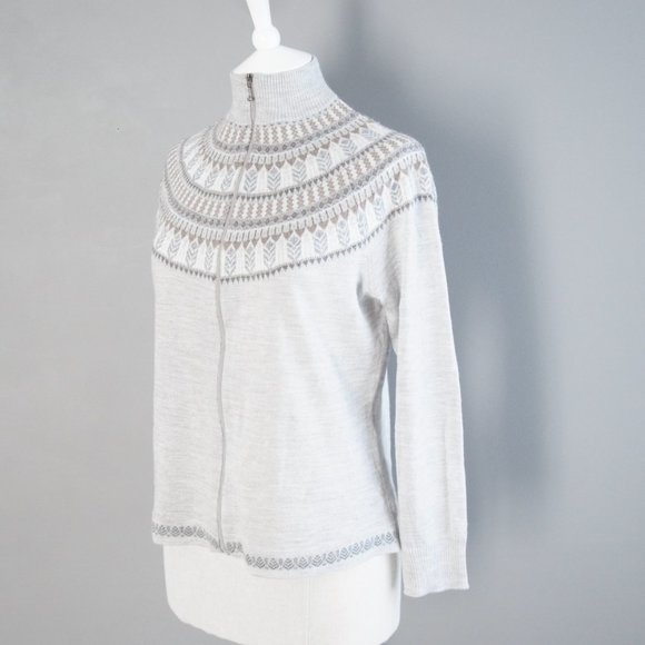 Light Gray Woolrick Merino Wool Ice Skating Mock Neck Skii Sweater Size Large - Picture 1 of 13